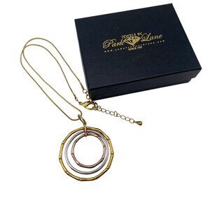 Unsigned Park Lane Bamboo Tri Tone Necklace Circles Gold Silver Pendant 16+2.5"